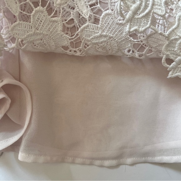 Zara Basic Guipure Lace Top Blouse Short Sleeve Lined Tank Top Floral Pink Sz XS - Picture 8 of 14